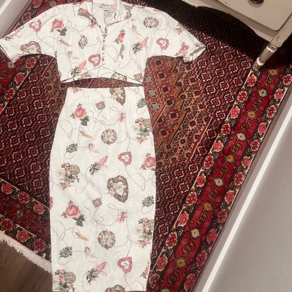 2piece cupids blouse and pencil skirt..